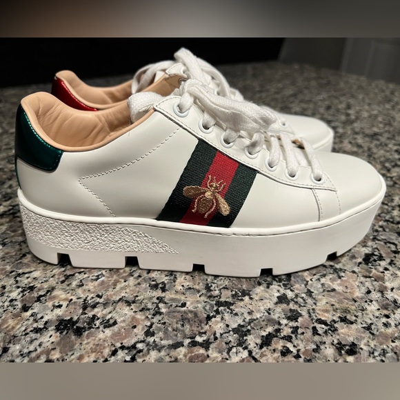 GUCCI ACE EMBROIDERED PLATFORM SNEAKER 35 EU (5 US) – RETAIL $890.00 - Picture 6 of 12
